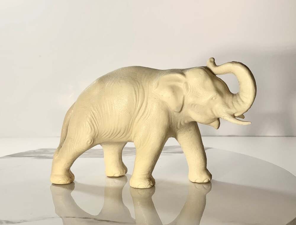 White Elephant trunk up resin Japan Elephant figurine